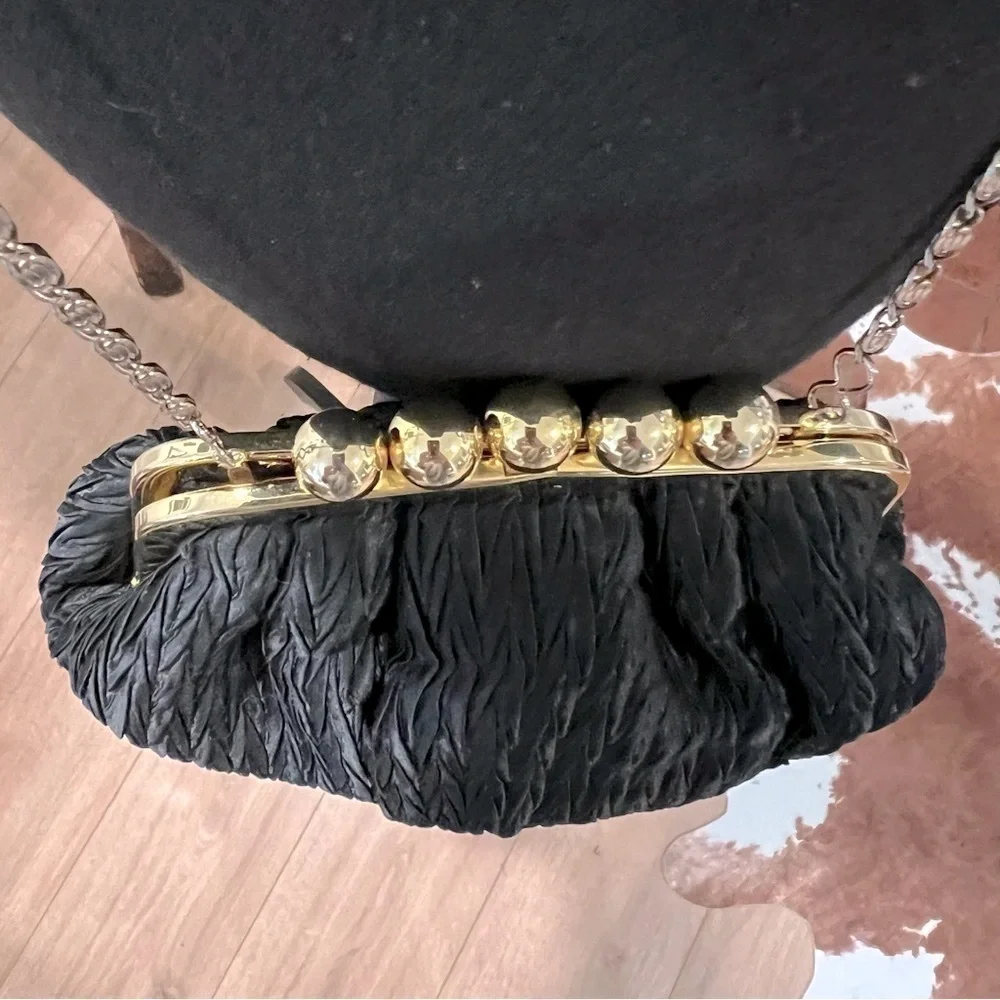 Vintage Carla Marchi Black Satin Pleated Crossbody Clutch Evening Bag - Picture 4 of 12